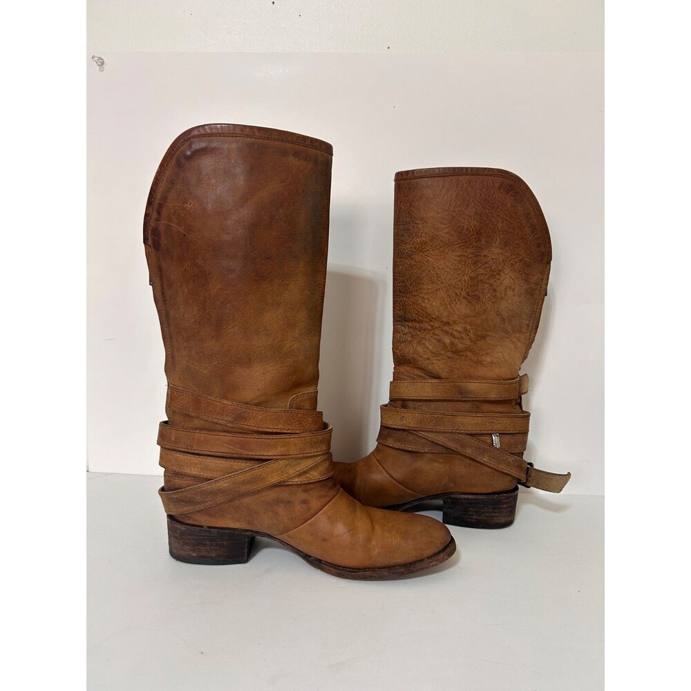 Freebird Steven Drove Tan Distressed Leather Zipper Boots Womens Size 7 - Picture 3 of 10